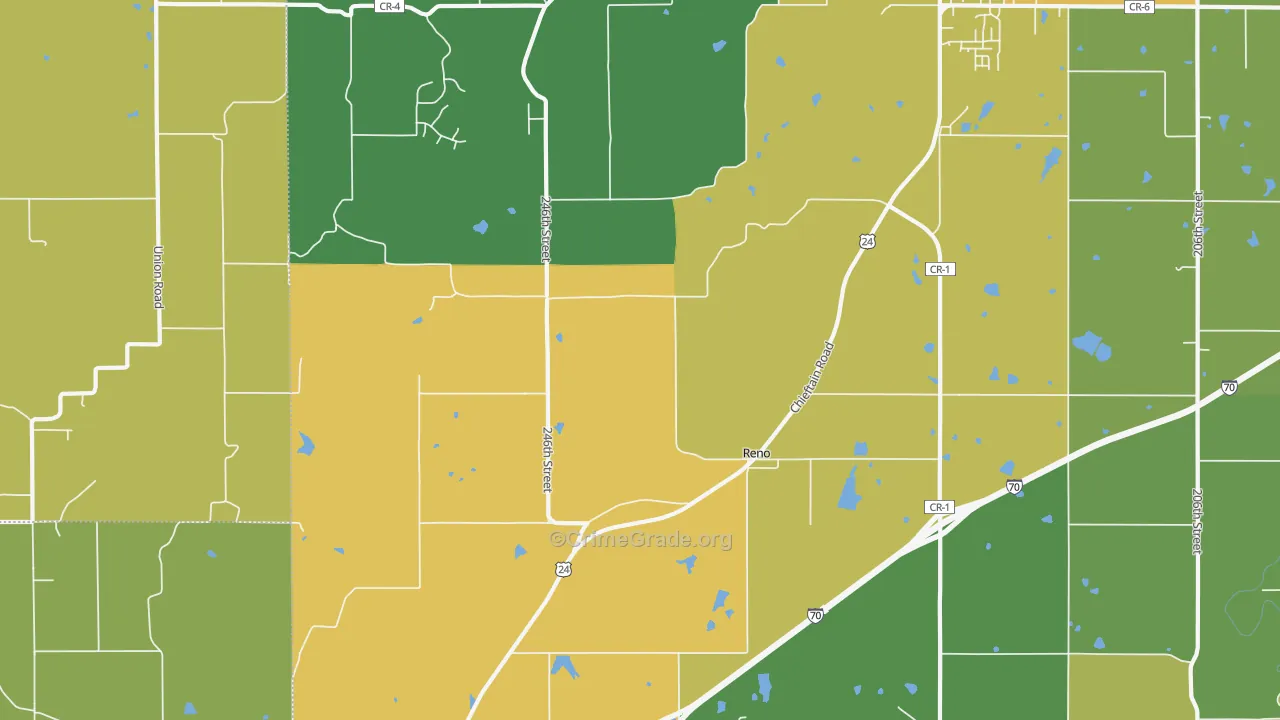 Reno, KS Map of Burglary Rates