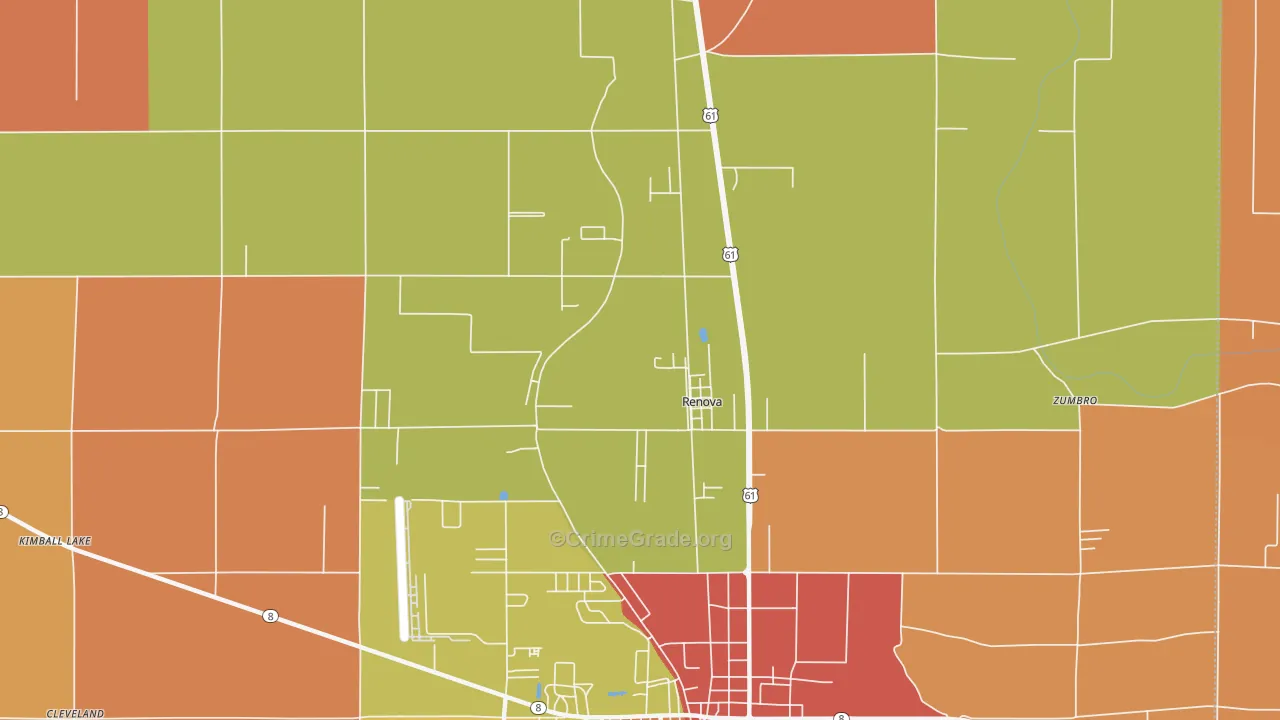 Renova, MS Map of Burglary Rates