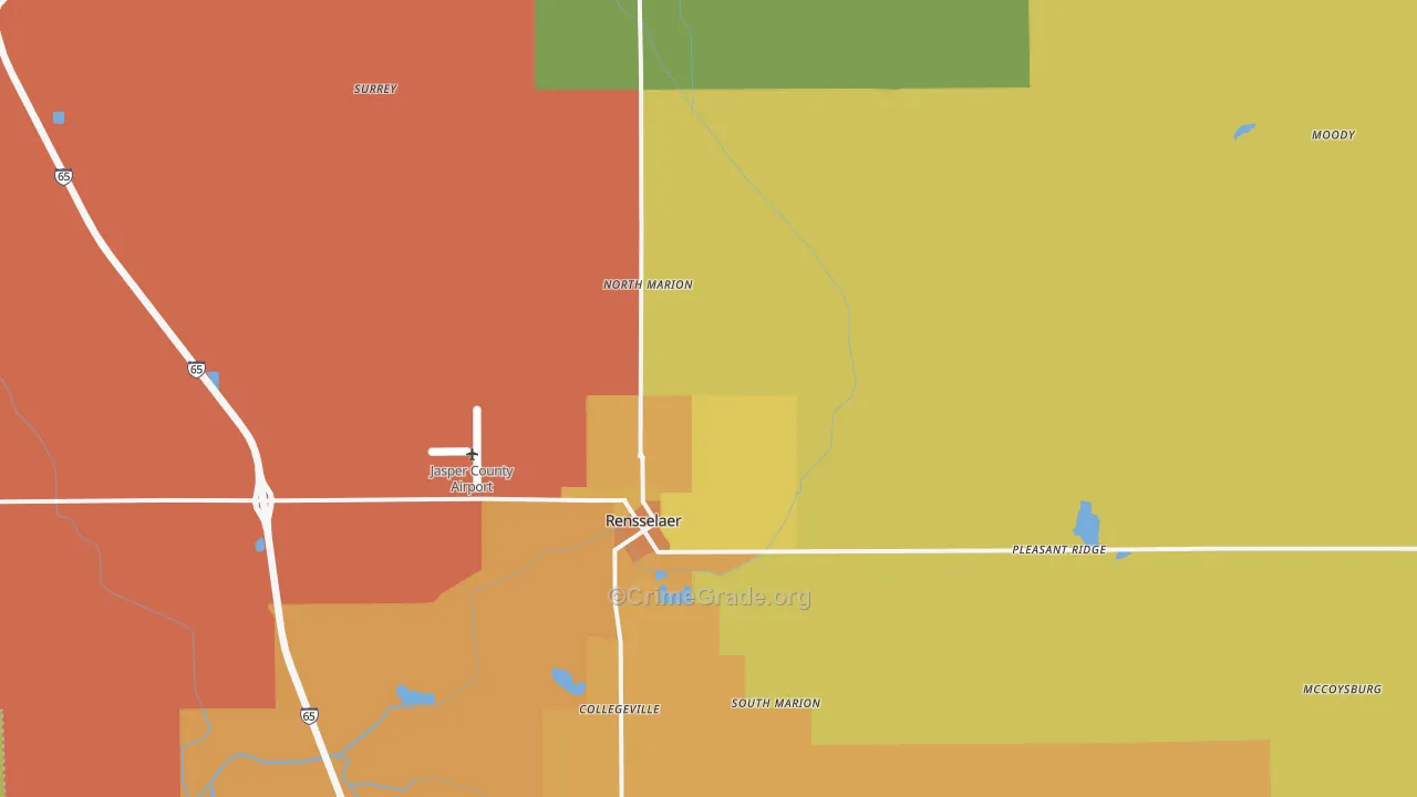 Rensselaer, IN Map of Burglary Rates