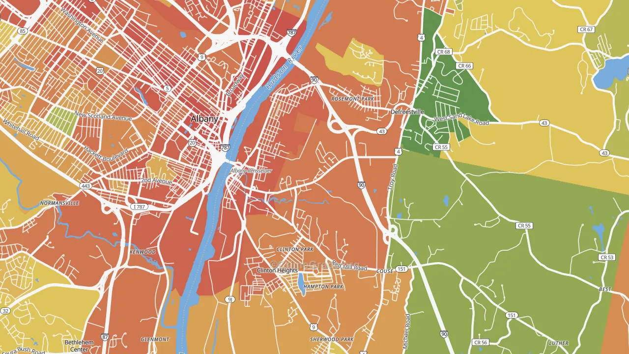 Rensselaer, NY Map of Burglary Rates