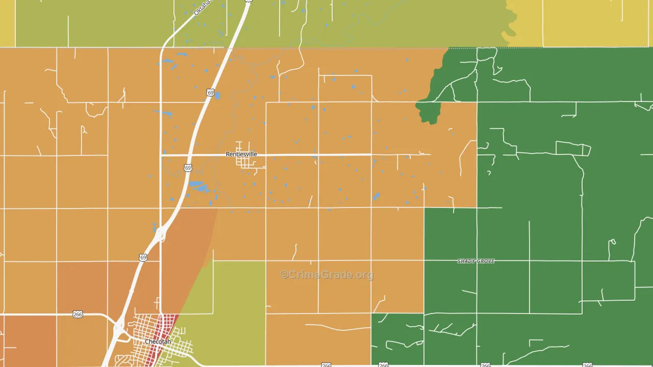 Rentiesville, OK Map of Burglary Rates