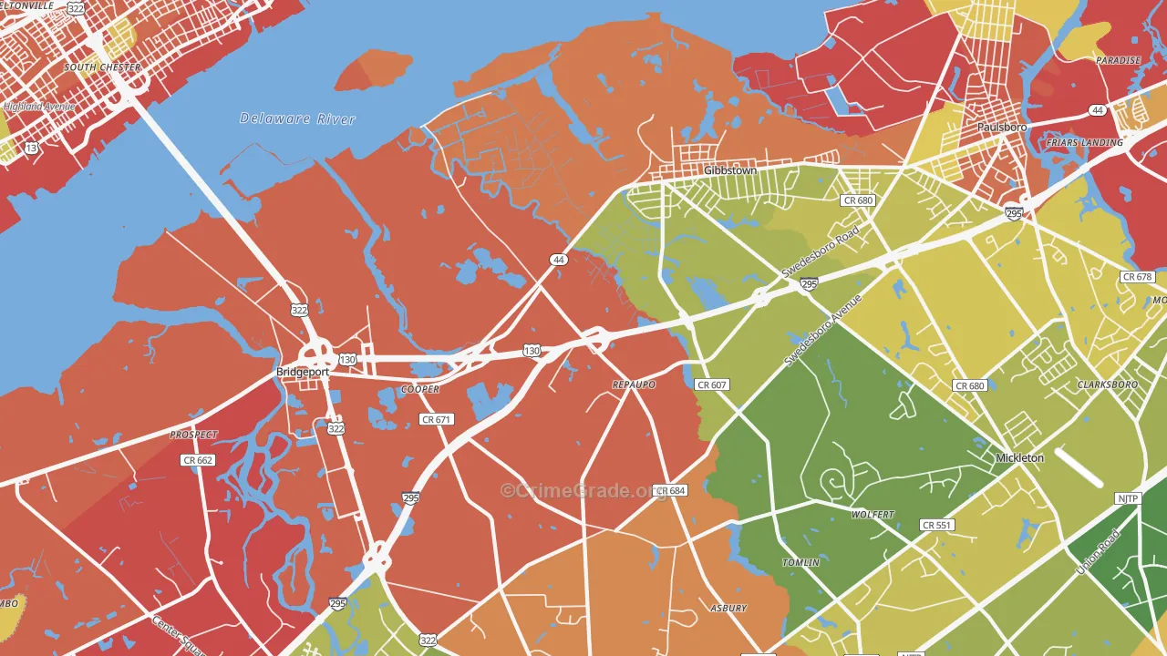 Repaupo, NJ Map of Burglary Rates
