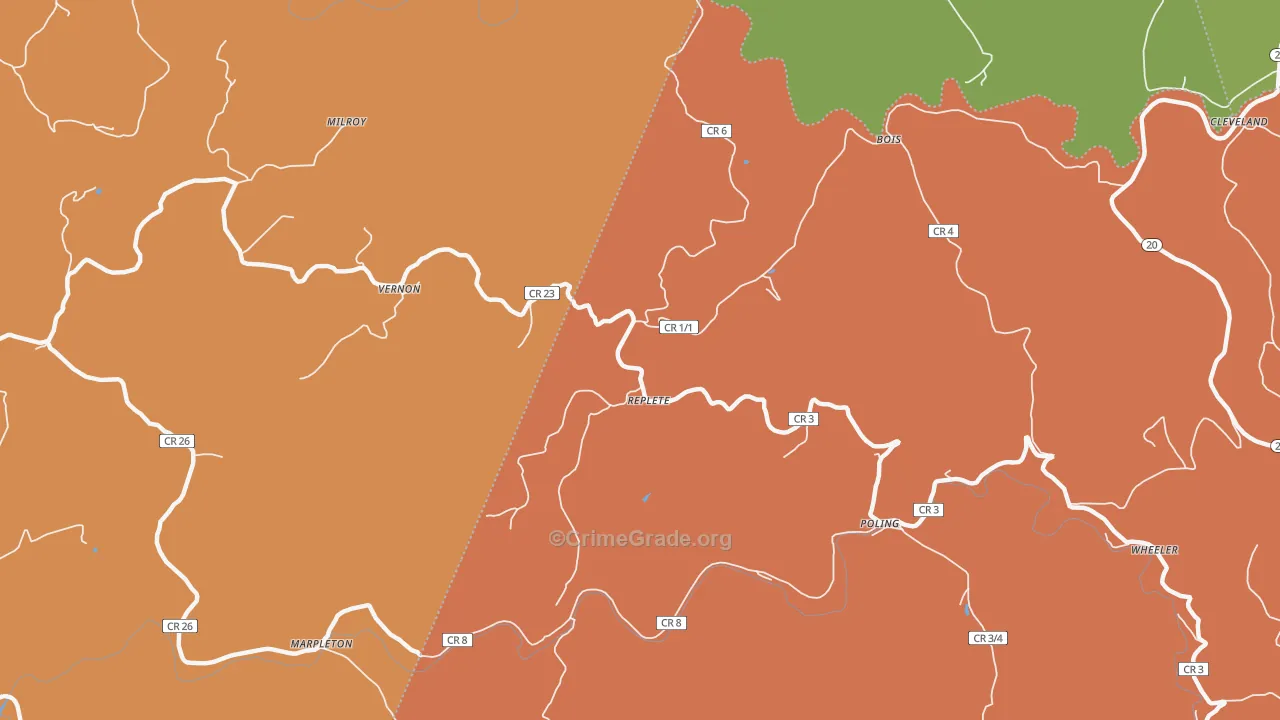 Replete, WV Map of Burglary Rates