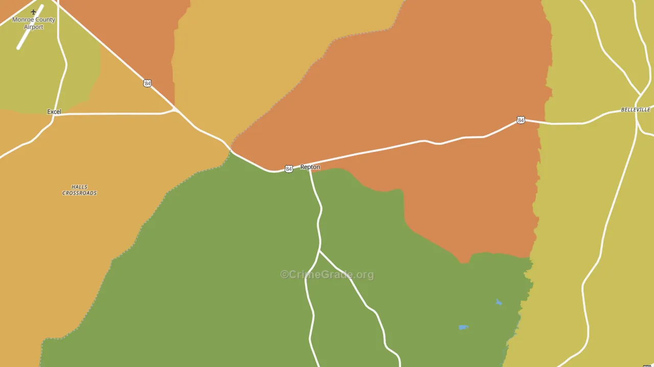 Repton, AL Map of Burglary Rates