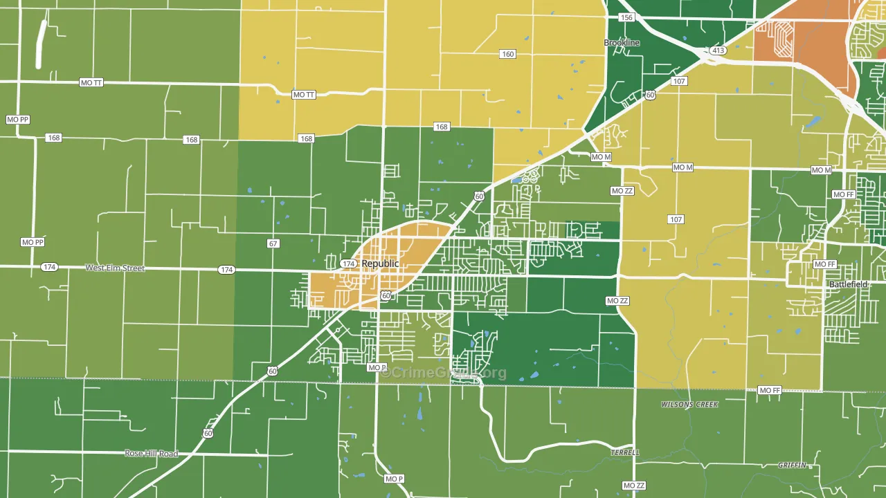 Republic, MO Map of Burglary Rates