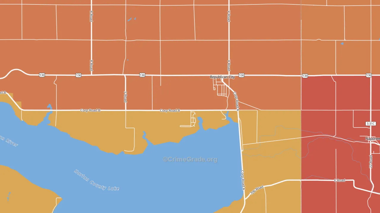 Republican City, NE Map of Burglary Rates