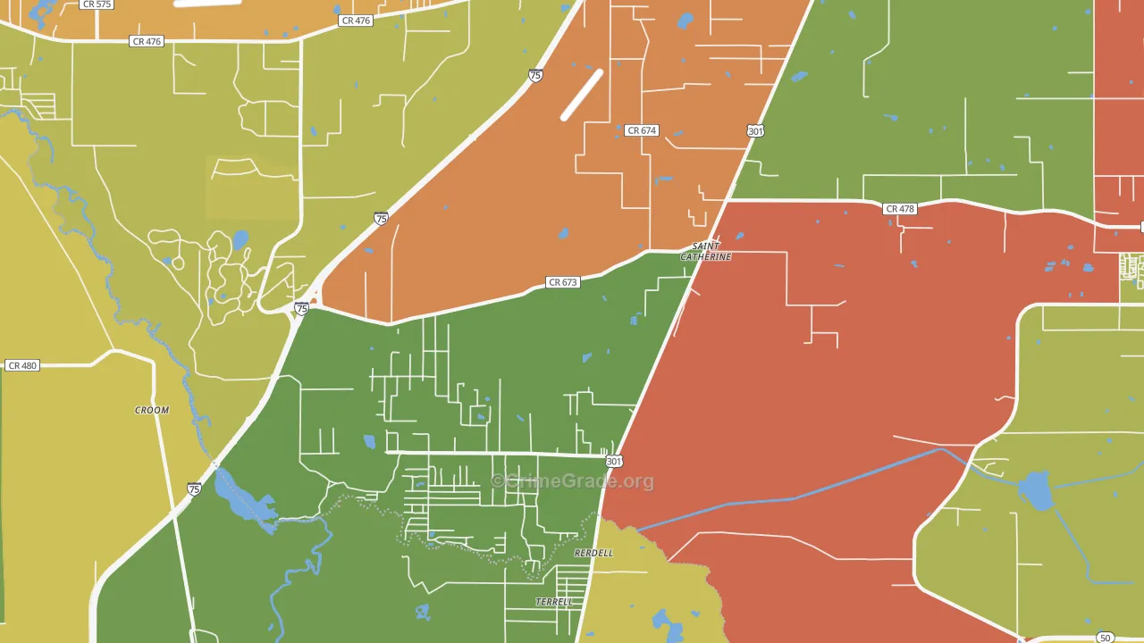 Rerdell, FL Map of Burglary Rates