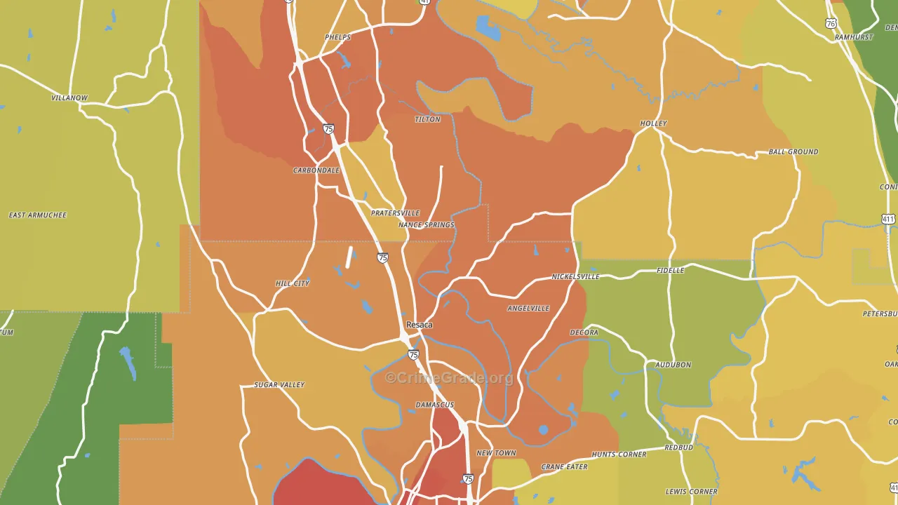 Resaca, GA Map of Burglary Rates