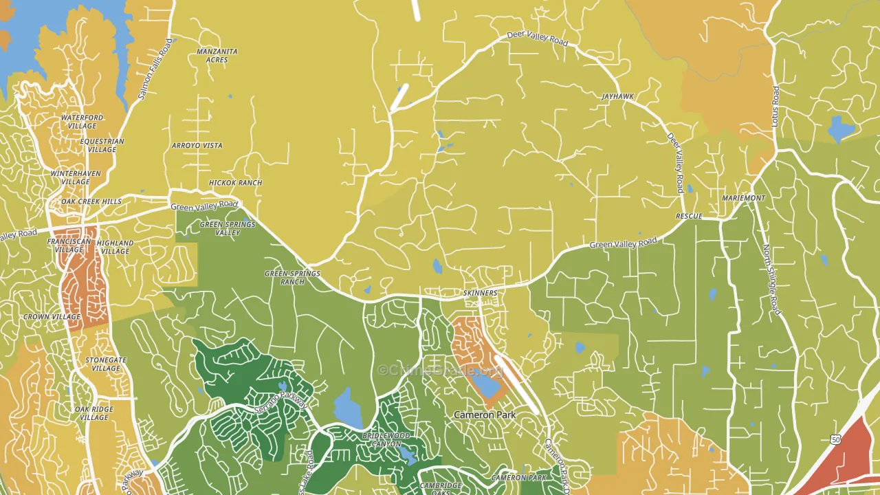Rescue, CA Map of Burglary Rates
