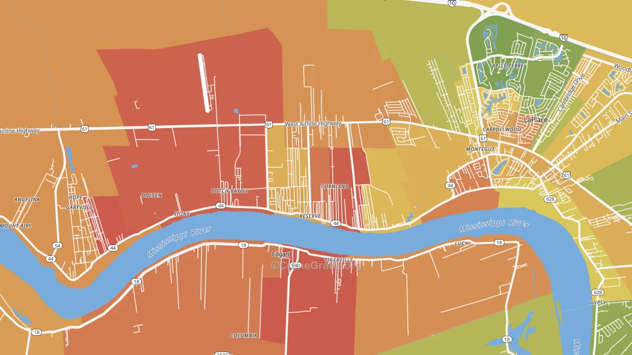 Reserve, LA Map of Burglary Rates