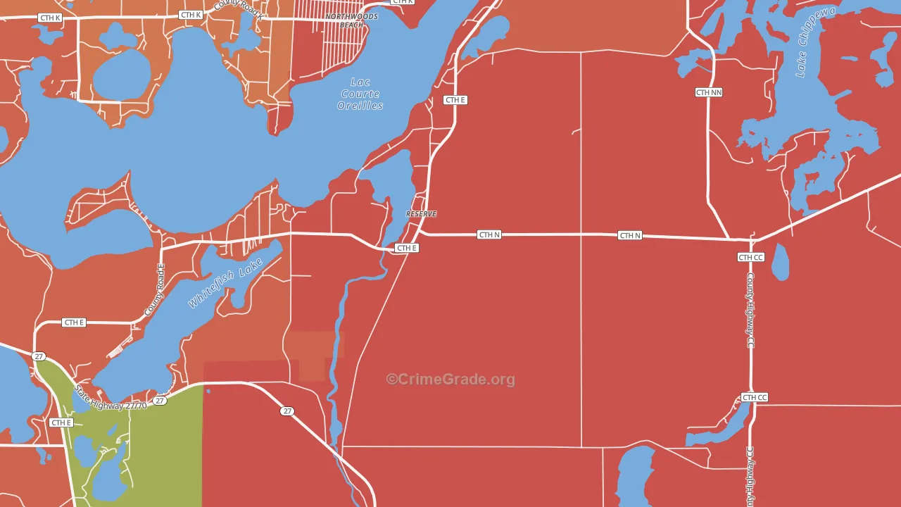 Reserve, WI Map of Burglary Rates