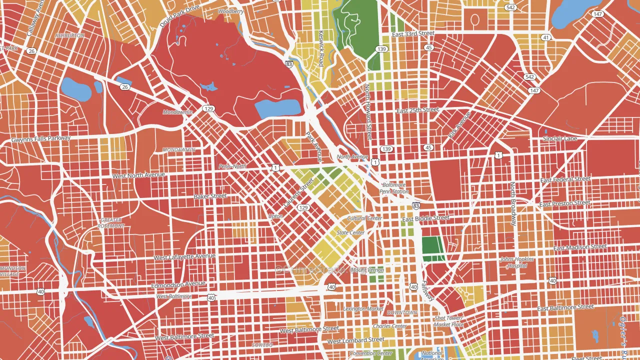 Reservoir Hill-Bolton Hill, Baltimore, MD Map of Burglary Rates