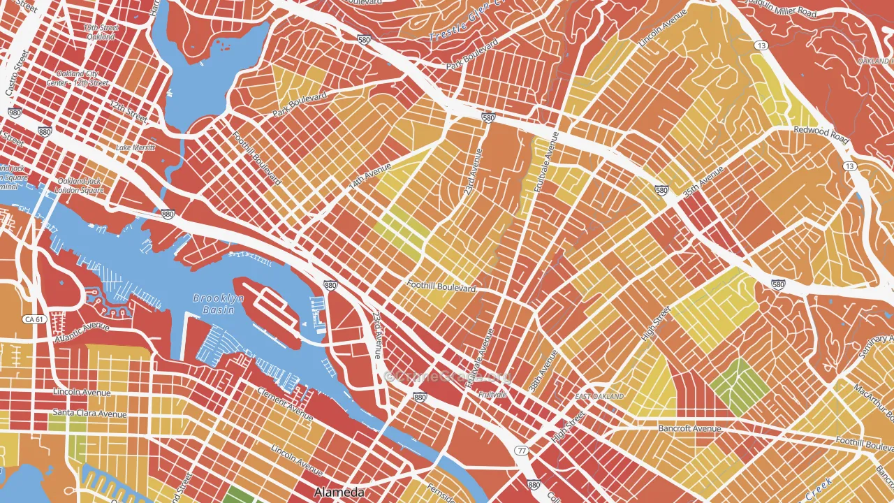 Reservoir Hills, Oakland, CA Map of Burglary Rates