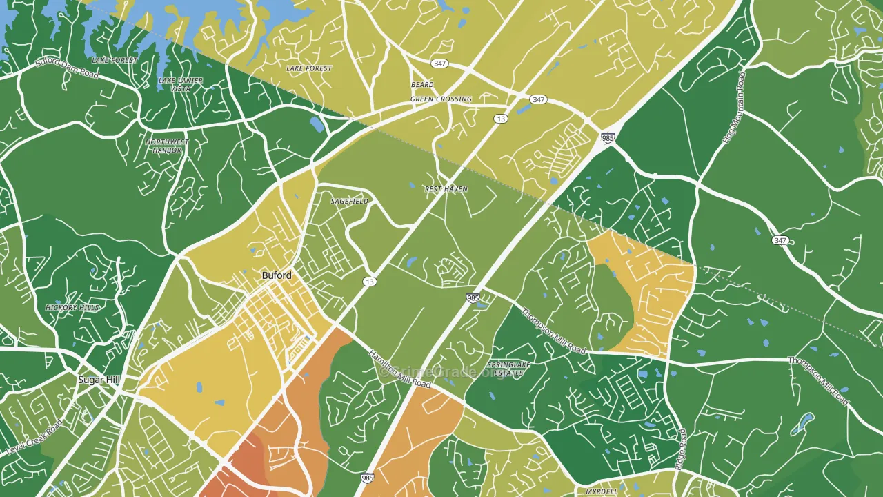 Rest Haven, GA Map of Burglary Rates
