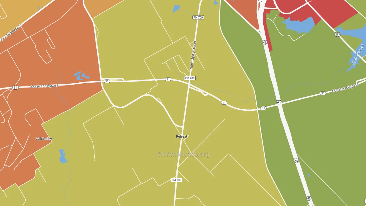 Retreat, TX Map of Burglary Rates