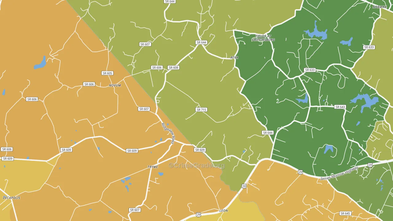 Reva, VA Map of Burglary Rates
