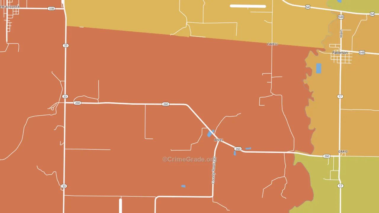 Revel, AR Map of Burglary Rates