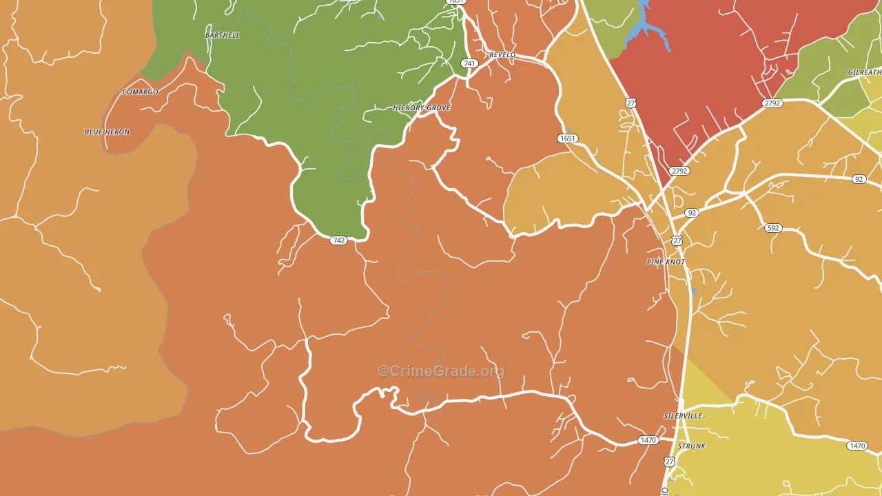 Revelo, KY Map of Burglary Rates