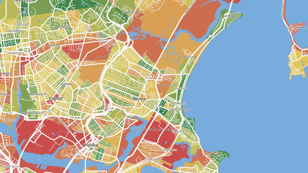 Revere, MA Map of Burglary Rates