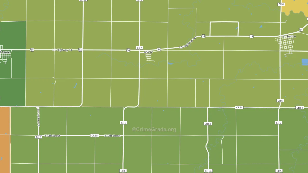 Revere, MN Map of Burglary Rates