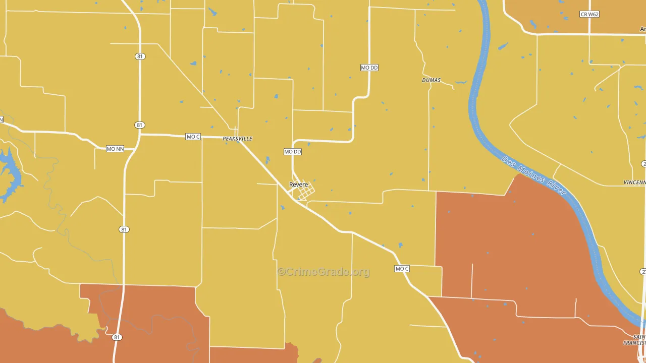 Revere, MO Map of Burglary Rates