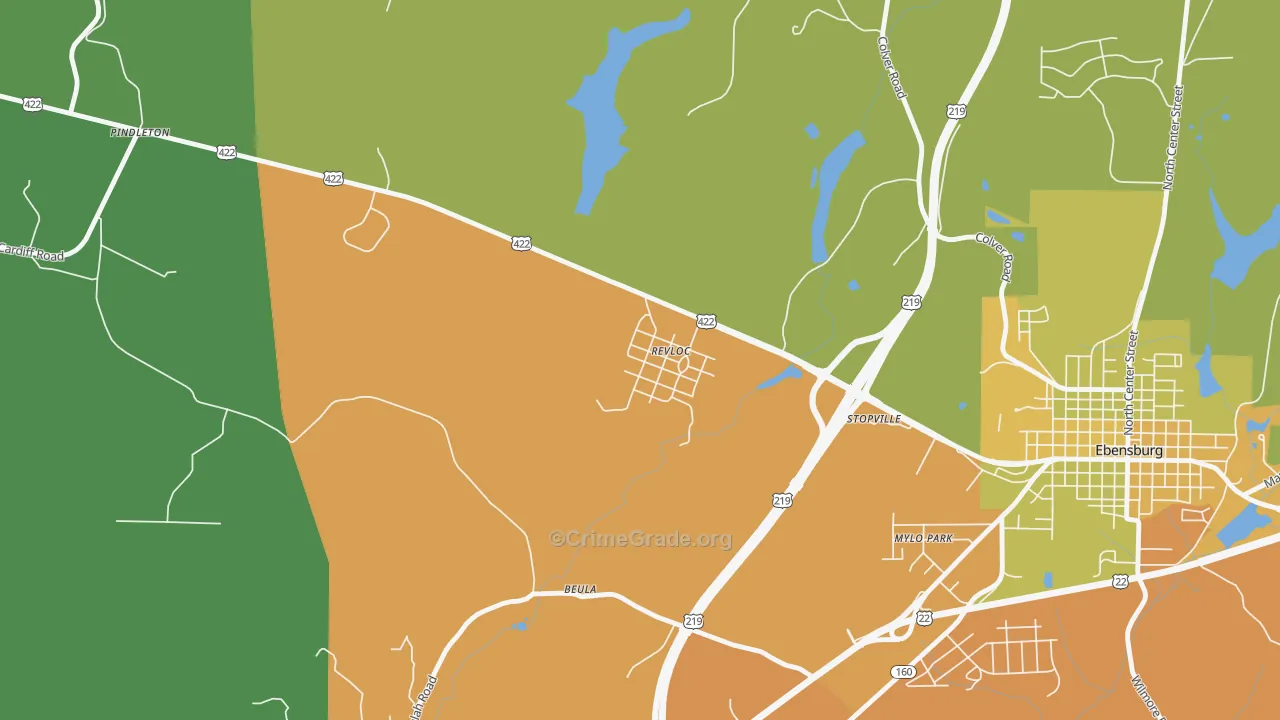 Revloc, PA Map of Burglary Rates