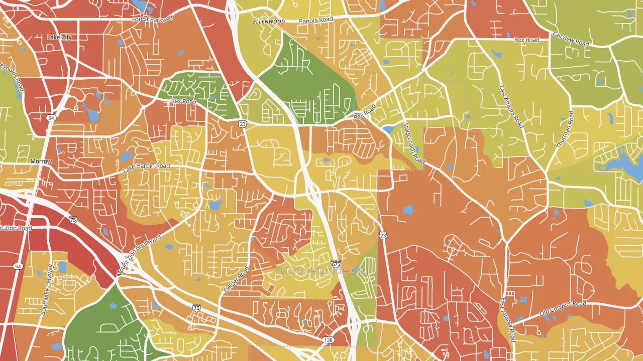 Rex, GA Map of Burglary Rates