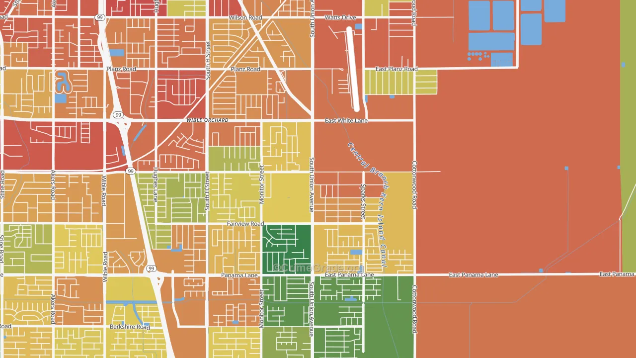 Rexland Acres, Bakersfield, CA Map of Burglary Rates