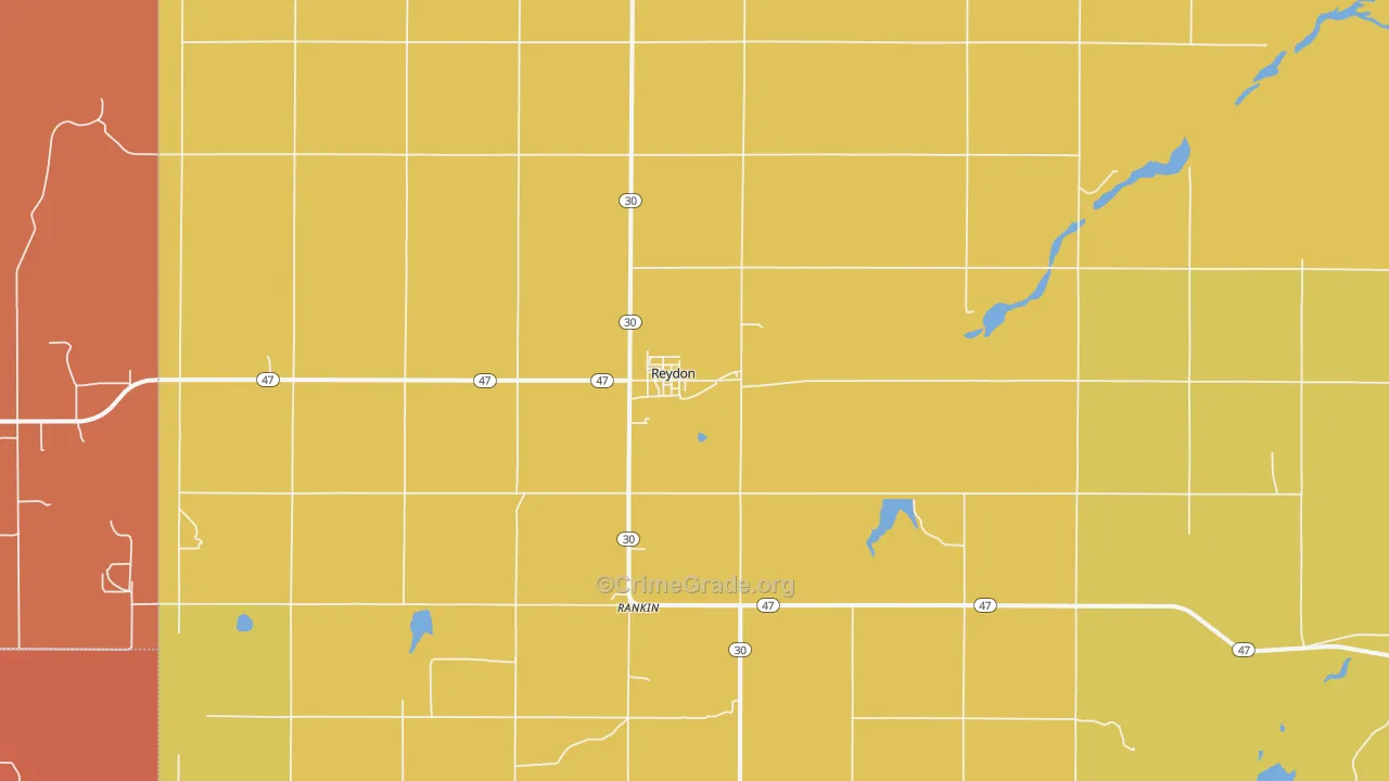 Reydon, OK Map of Burglary Rates