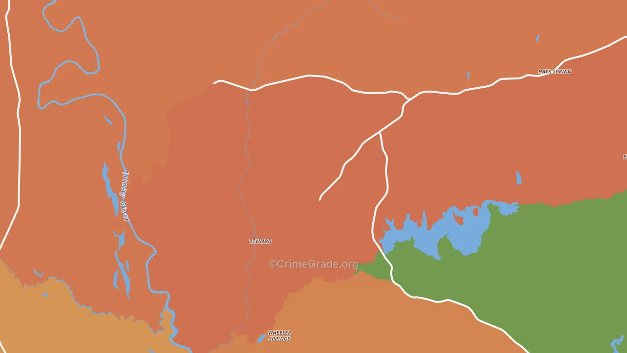 Reynard, TX Map of Burglary Rates
