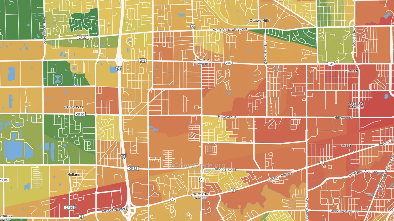 Reynolds Corners, Toledo, OH Map of Burglary Rates