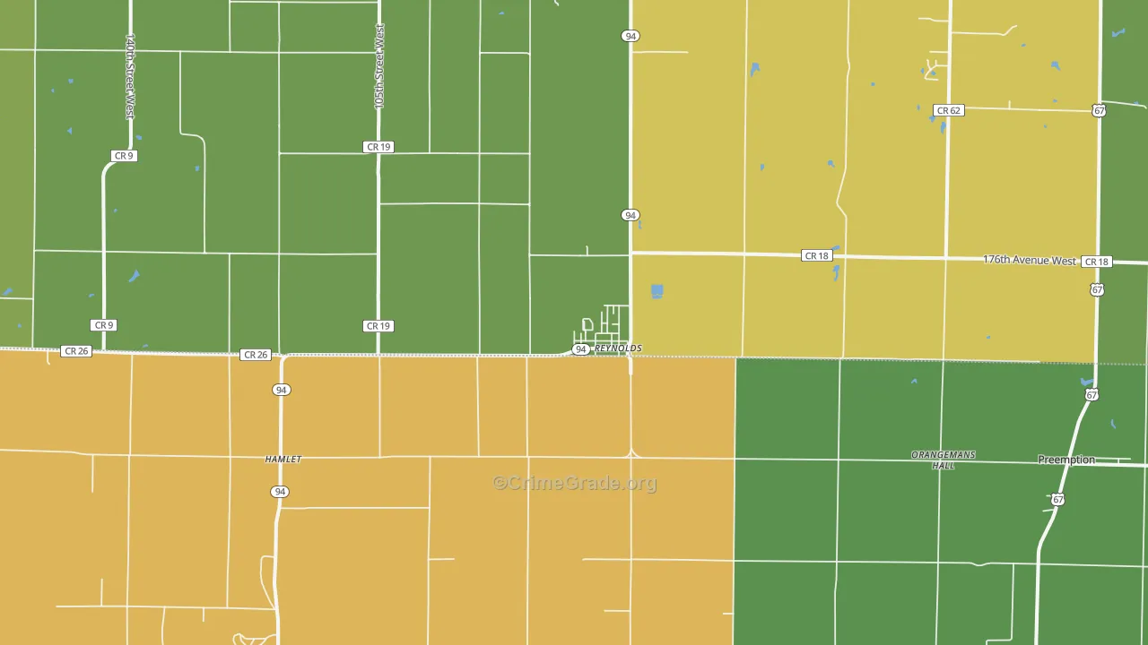 Reynolds, IL Map of Burglary Rates