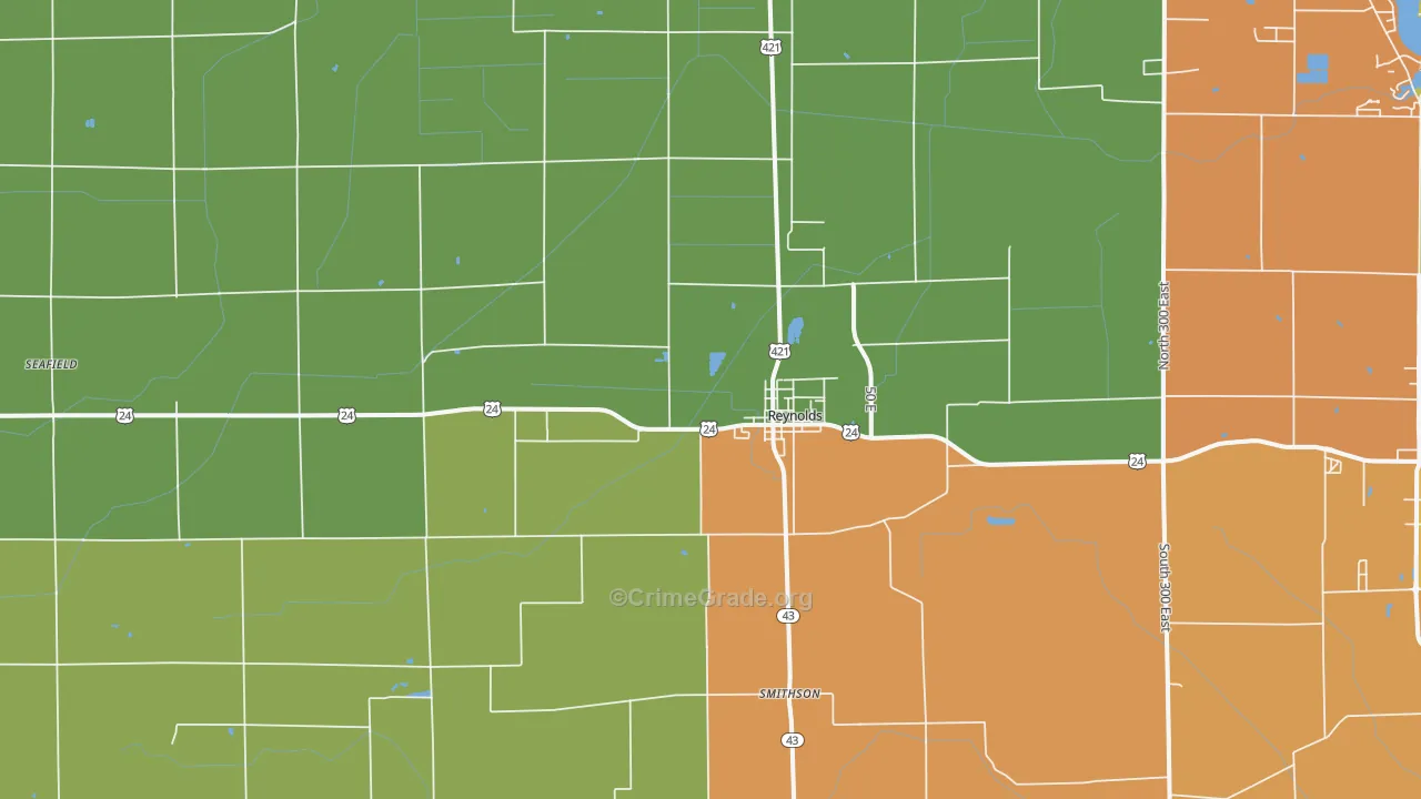 Reynolds, IN Map of Burglary Rates
