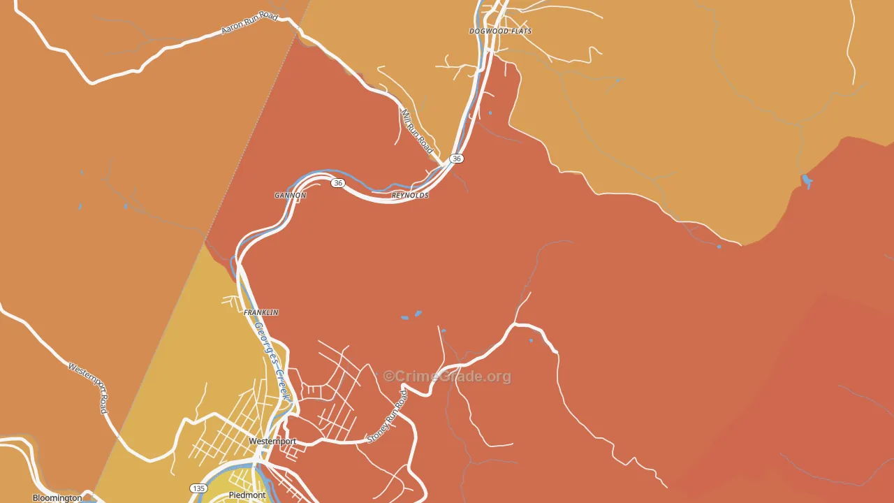 Reynolds, MD Map of Burglary Rates