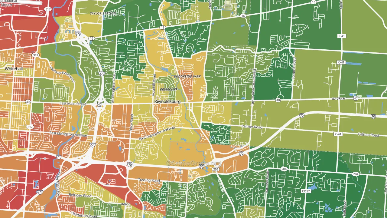 Reynoldsburg, OH Map of Burglary Rates