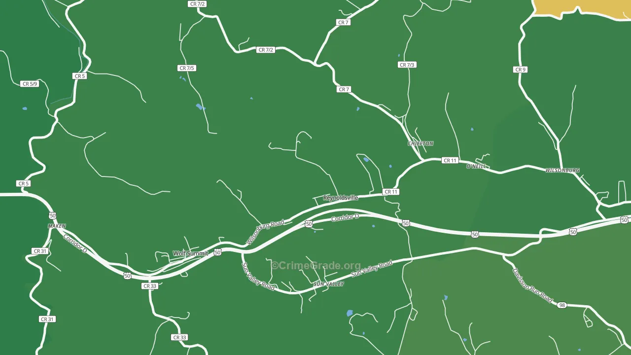 Reynoldsville, WV Map of Burglary Rates
