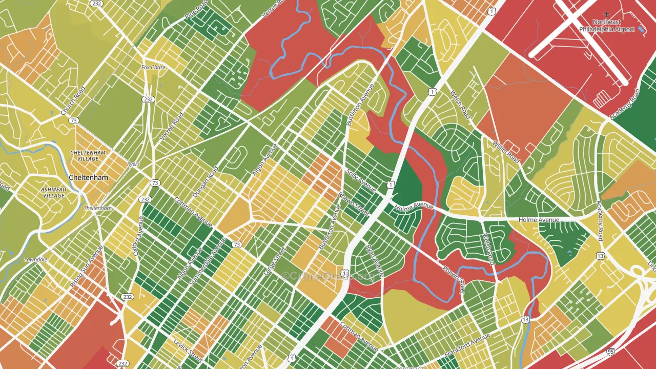 Rhawnhurst, Philadelphia, PA Map of Burglary Rates