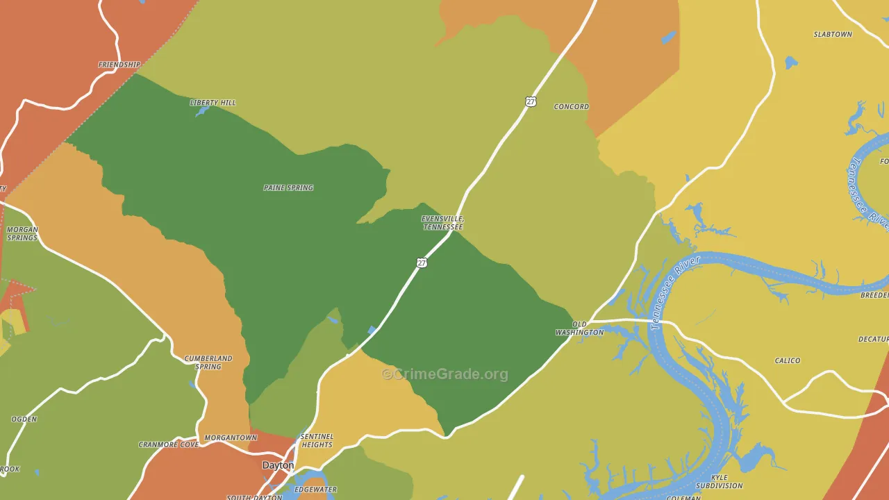 Rhea County, TN Map of Burglary Rates