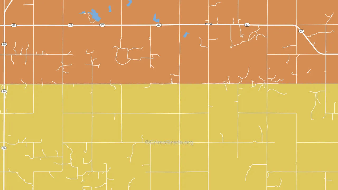 Rhea, OK Map of Burglary Rates