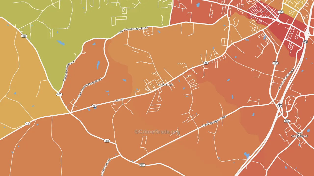 Rheasville, NC Map of Burglary Rates