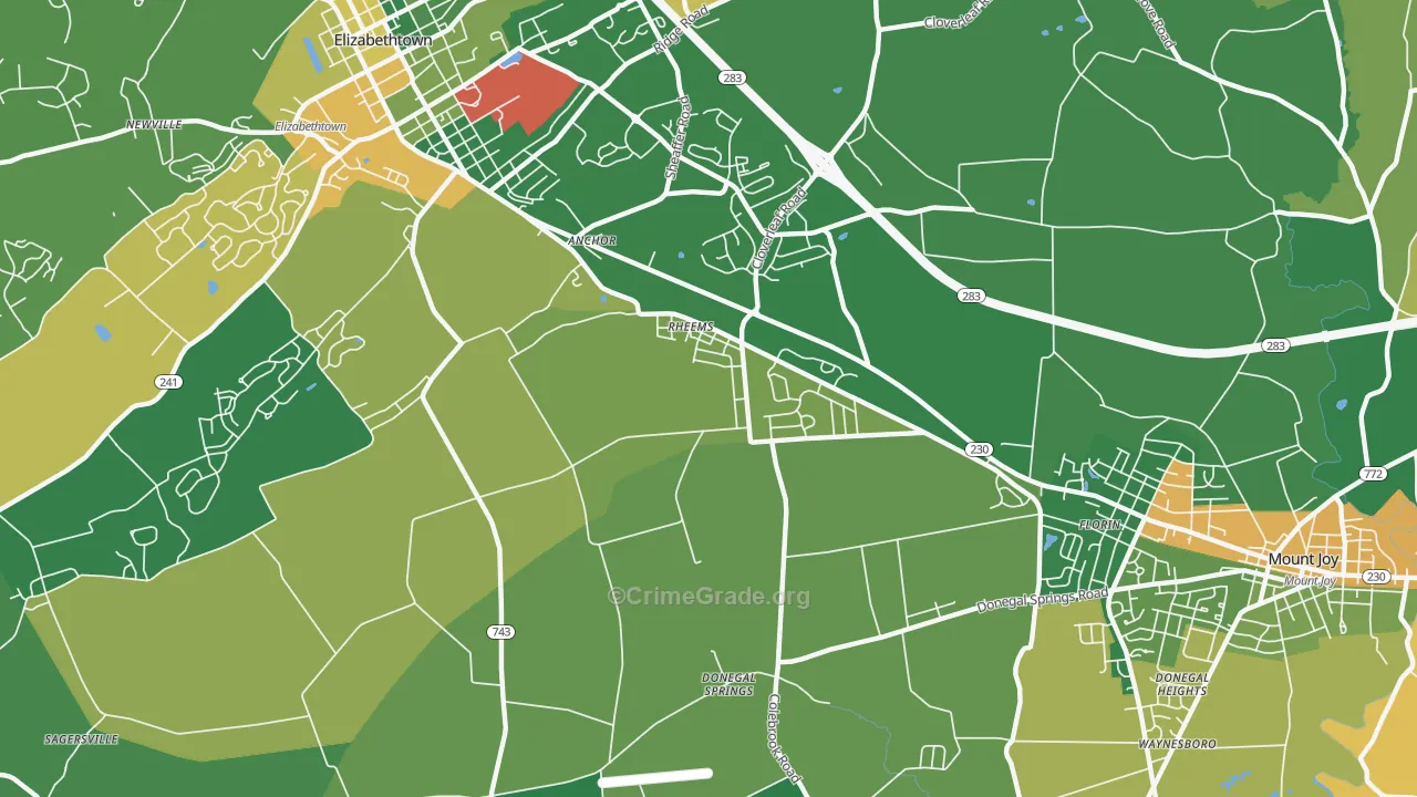 Rheems, PA Map of Burglary Rates