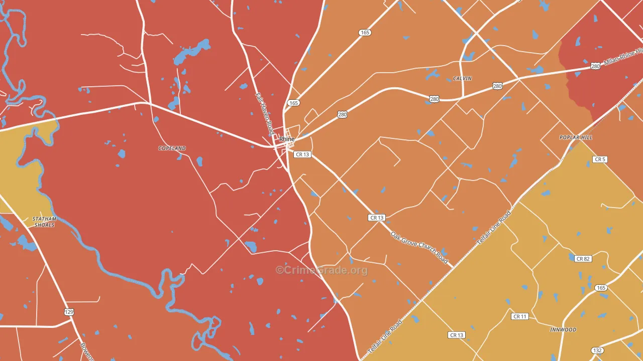 Rhine, GA Map of Burglary Rates