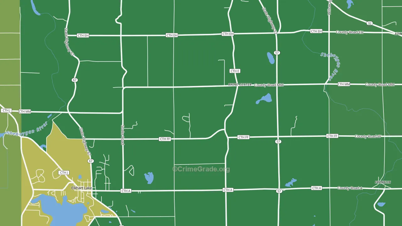 Rhine, WI Map of Burglary Rates