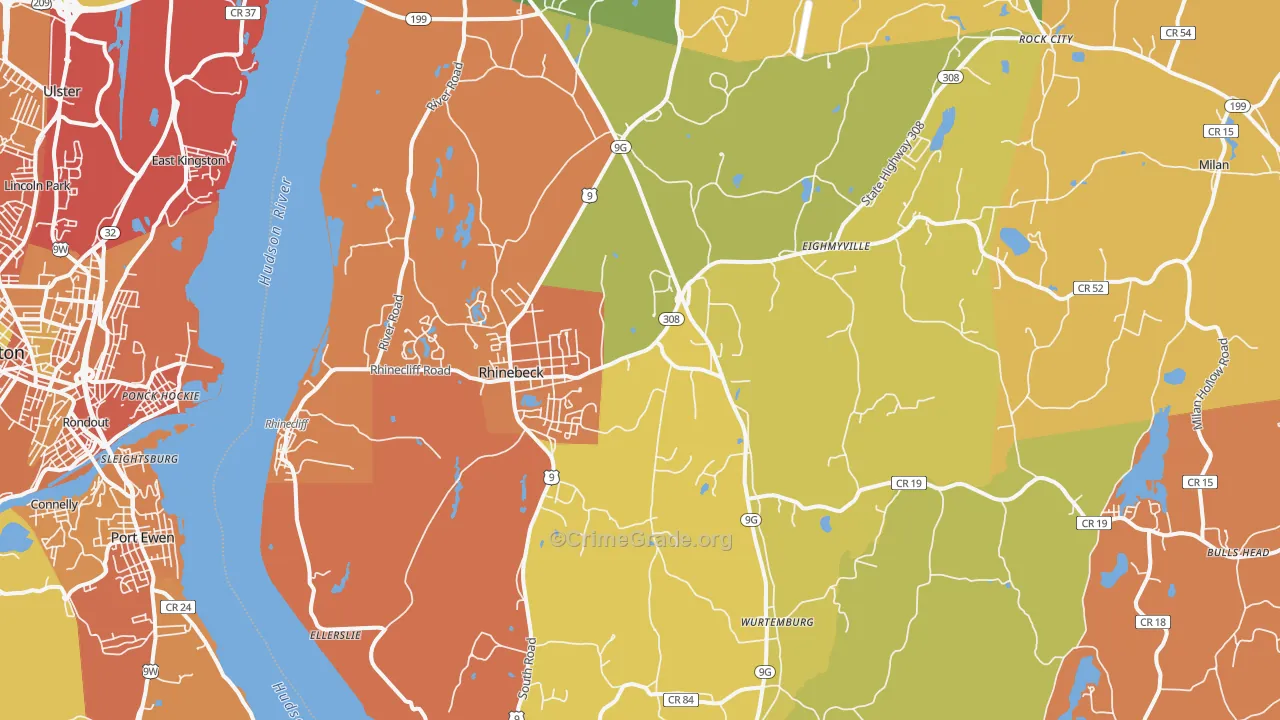 Rhinebeck, NY Map of Burglary Rates