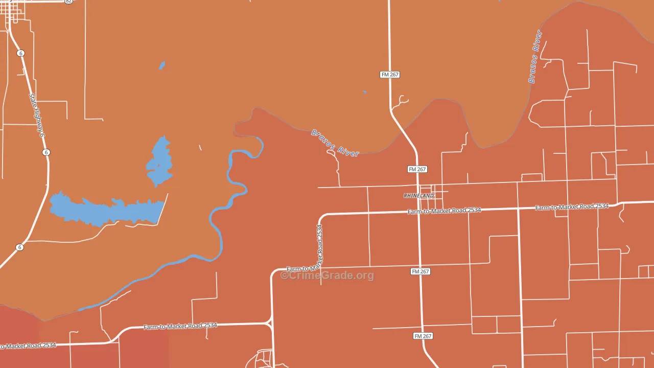 Rhineland, TX Map of Burglary Rates