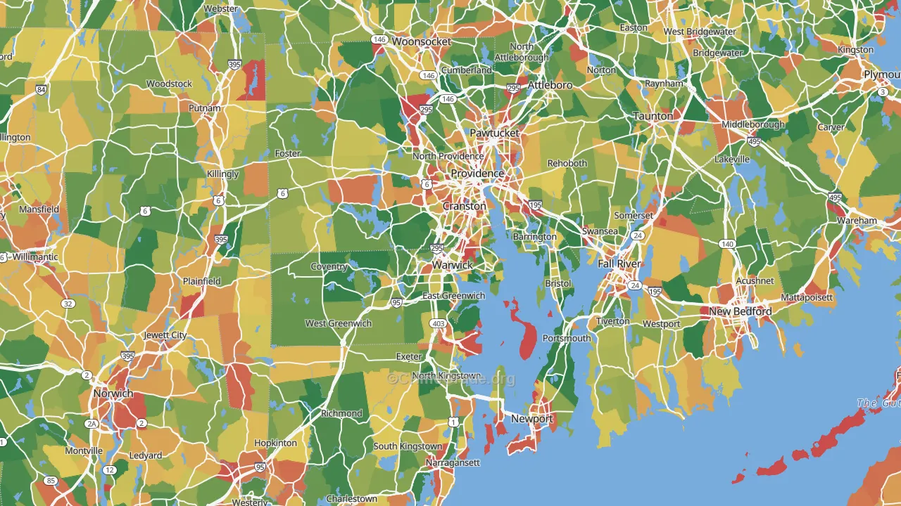 Rhode Island Map of Burglary Rates