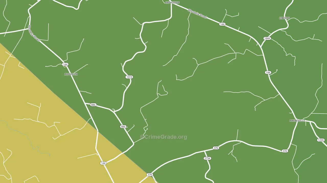 Rhodelia, KY Map of Burglary Rates