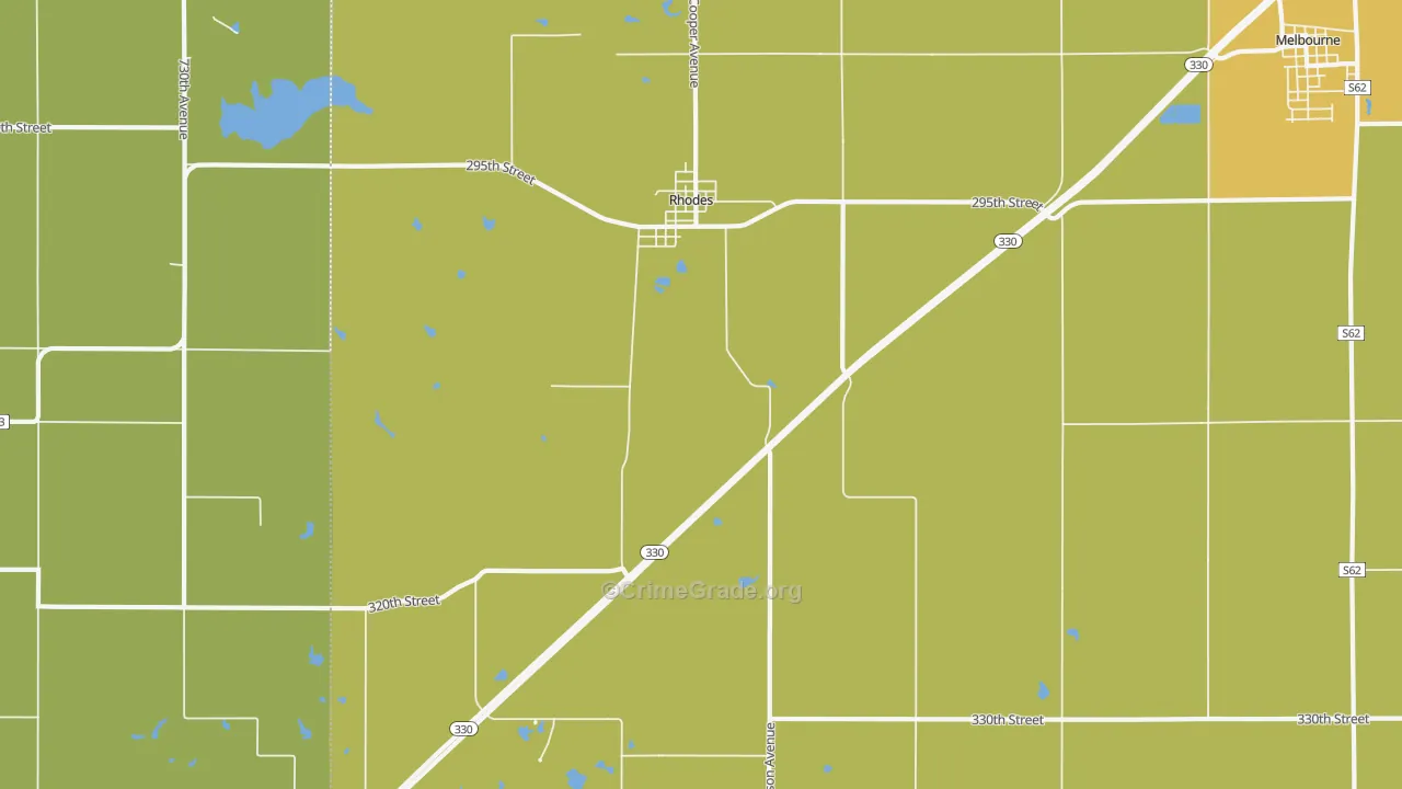 Rhodes, IA Map of Burglary Rates