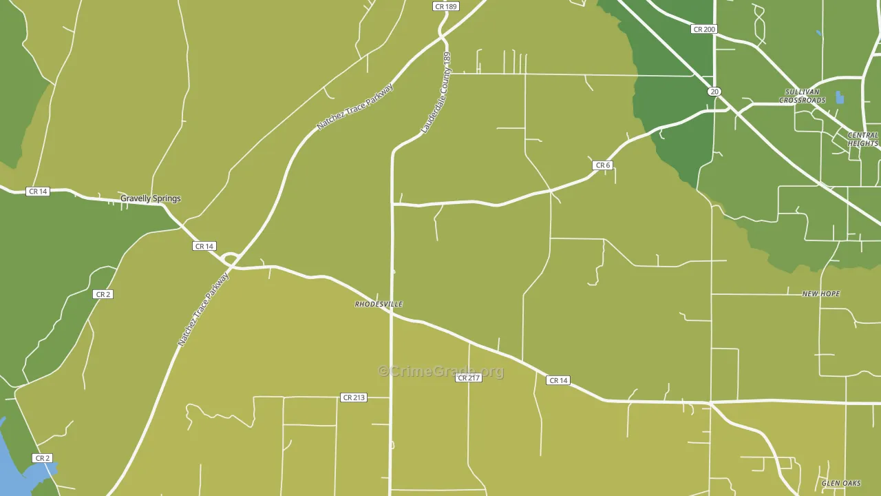 Rhodesville, AL Map of Burglary Rates