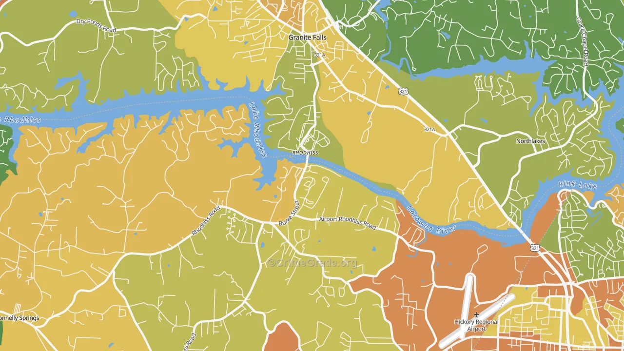 Rhodhiss, NC Map of Burglary Rates